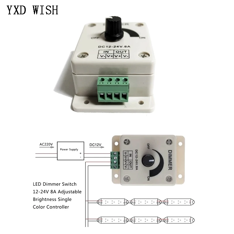 SUCIE Variateur de Lumière 12V RV, Variateur de Lumière DC 12 Volts 40W en  Continu pour Lumières LED, Contrôle de Variateur D'éclairage de Bande