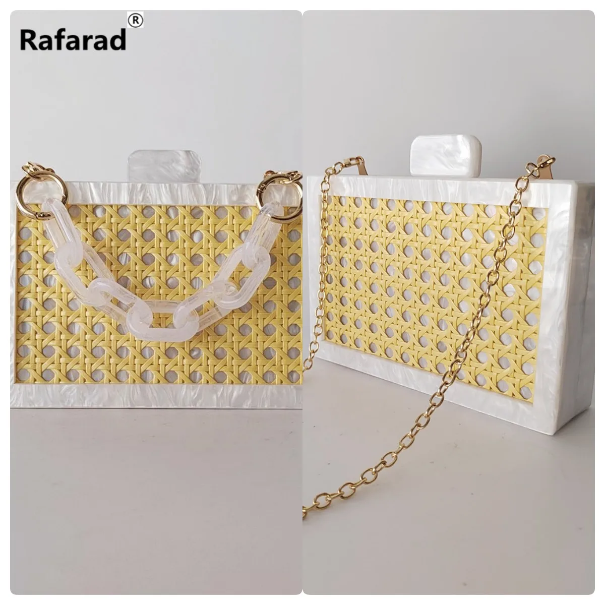 Borse A Mano Di Lusso Designer Simple Shoulder Borsa Donna Rattan Acrilico Box Frizioni Summer Beach Ladies Evening Purse Portafogli