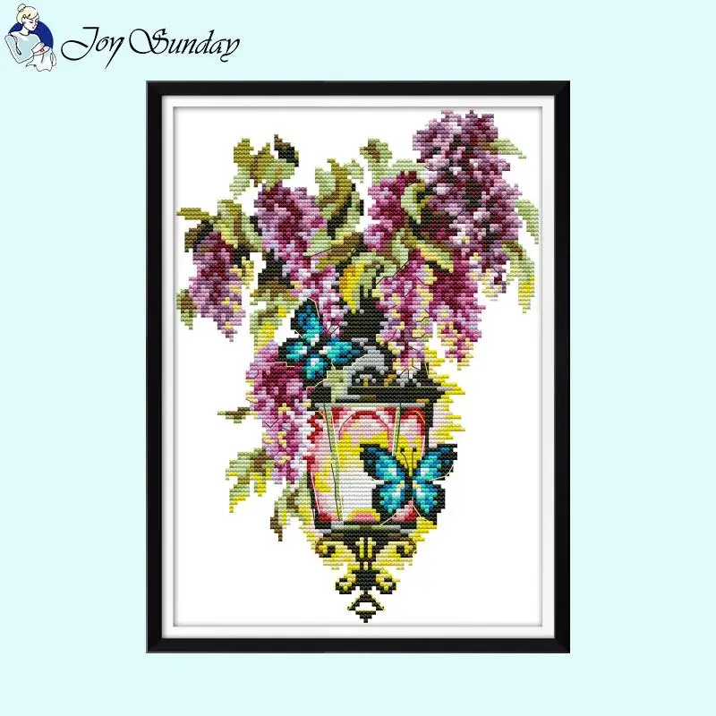 Flower and Lamp Pattern Series Printed Cross Stitch Kits Aida 14CT 16CT 11CT Count Canvas Stamped Embroidery Set DIY Home Decor