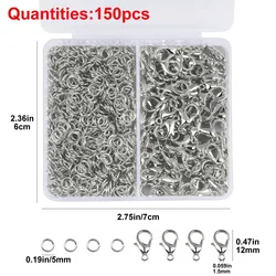Silver Lobster Clasps and Jump Rings Set for Jewelry Making - 150 - Piece Collection (White K Color Box)