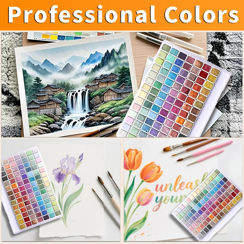 Metallic Shimmer Watercolor Paint Set Pearl Pigments for Artists Hobbyists for Illustration Scrapbooking Decoration 98-Color