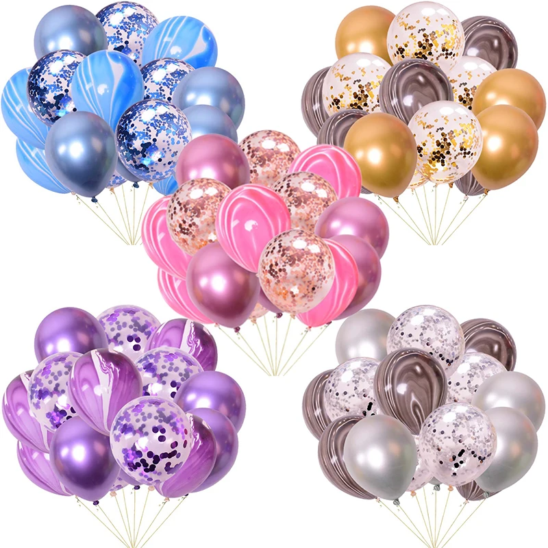 

15pcs 12inch Agate Glitter Confetti Latex Balloons Metal Baloons Birthday Party Romantic Wedding Decoration Clear Air Balloons