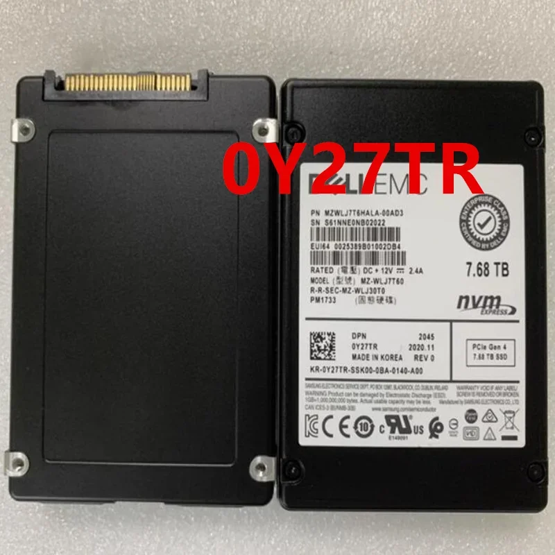 DELL 7.68TB 용 오리지널 솔리드 스테이트 드라이브, 2.5 인치 NVME SSD, 0Y27TR Y27TR 용, 거의 신제품
