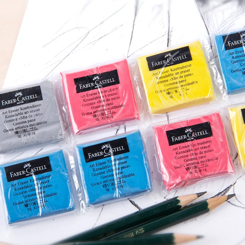 Faber-Castell Kneadable Erasers - Drawing Art kneaded Erasers, Yellow Blue  Red Grey - 4 Pack in plastic box - AliExpress