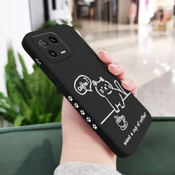 Chic Coffee Cat Liquid Silicone Phone Case Cover for 13 (Black)