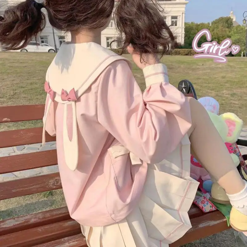 Lolita Cosplay Costumes Japanese Harajuku Kawaii Lolita Jk Women Girl Sweet Cute Cat Sailor Collar Bow Lace-up Suit Set Student Girly Clothing Tops