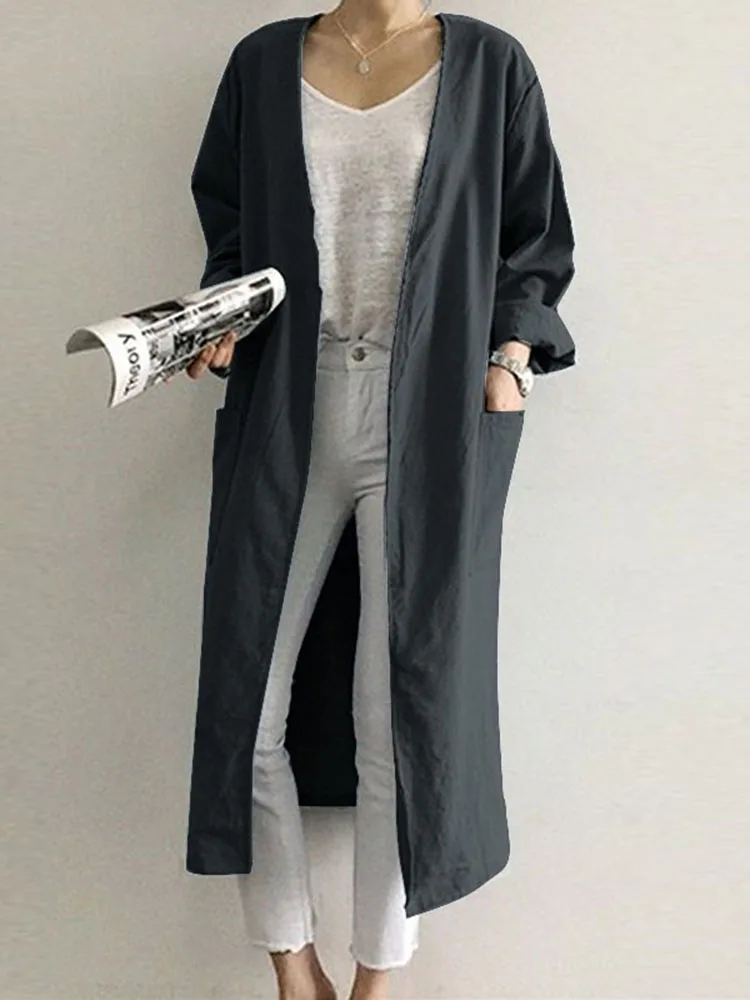 

Women Coats Autumn Long Tops ZANZEA Casual Long Sleeve Blouse Female Open Front Shirt Beach Cover Up Outwear Kimono Cardigan