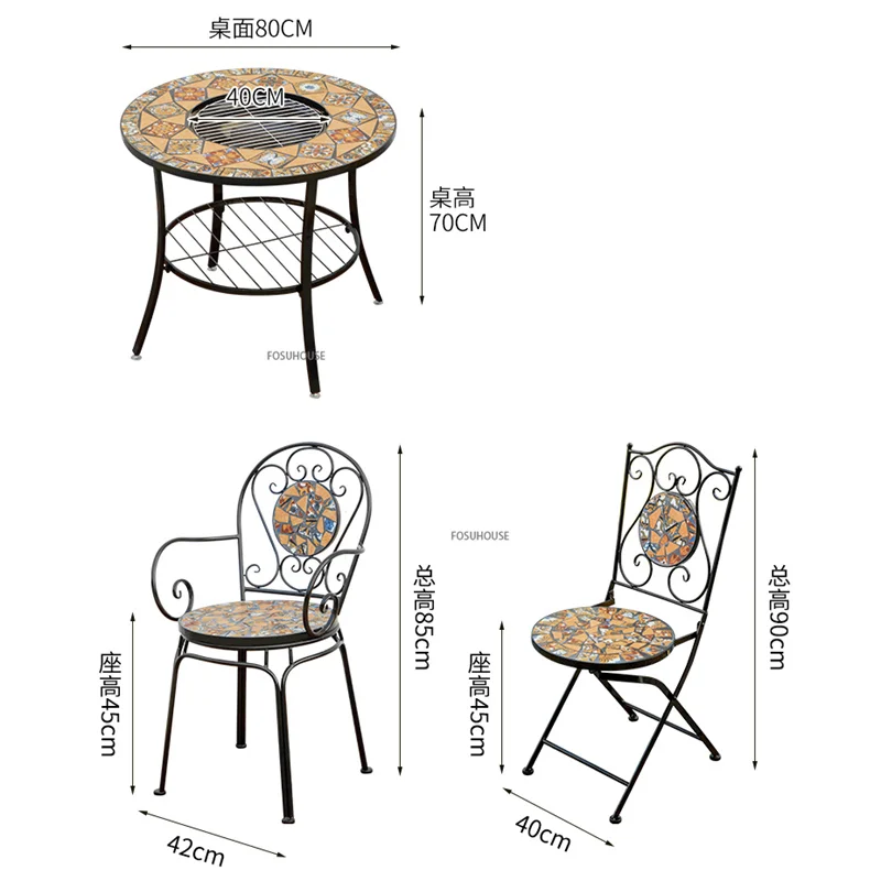 Description Picture 2 of itemOutdoor Patio Barbecue Table and Chairs Combination European Style Iron Garden Sets Home Outdoor Garden Leisure Grilling Table
