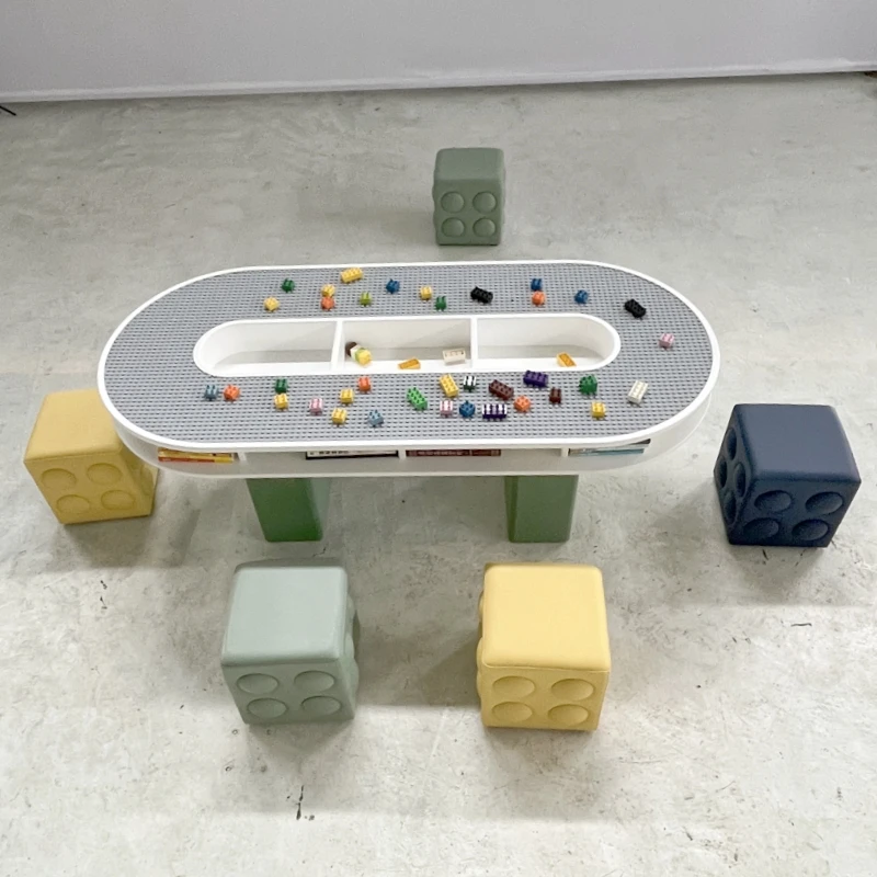 zdh large kids building blocsk table and chair set educational toy table assembled game wooden with storage box