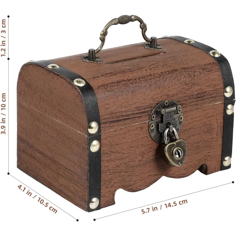Vintage Treasure Chest Lock Box, Coins and Valuable Items Plastic Storage, Light Brown Bank Items with Locks for Children