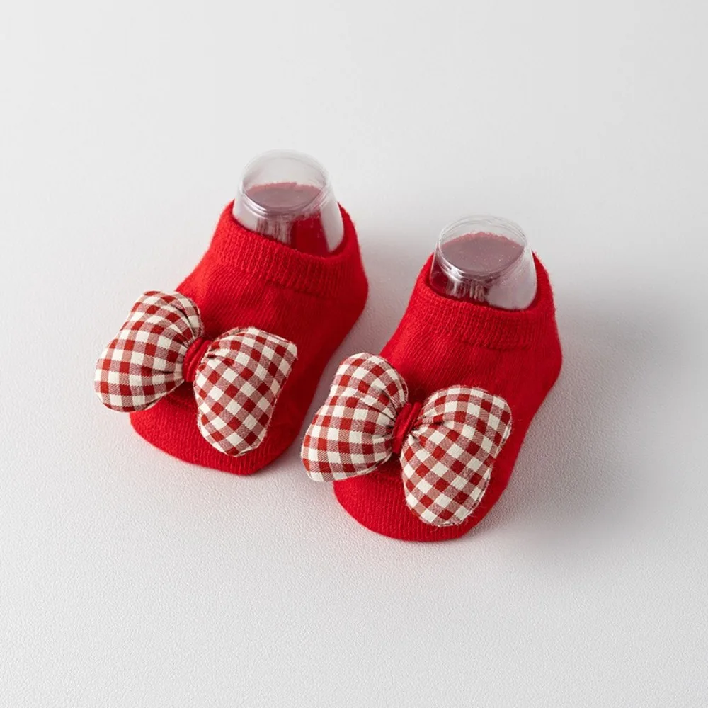 High Quality Cotton Newborn Kids Socks 0-3years New Year Baby Girls Boys Warm slippers Red Bow Children Sock Autumn Winter
