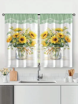2 Panel Set Sunflowers Window Curtains, Rod Pocket Window Treatments Drapes for Kitchen Dining Room Bedroom Living Room