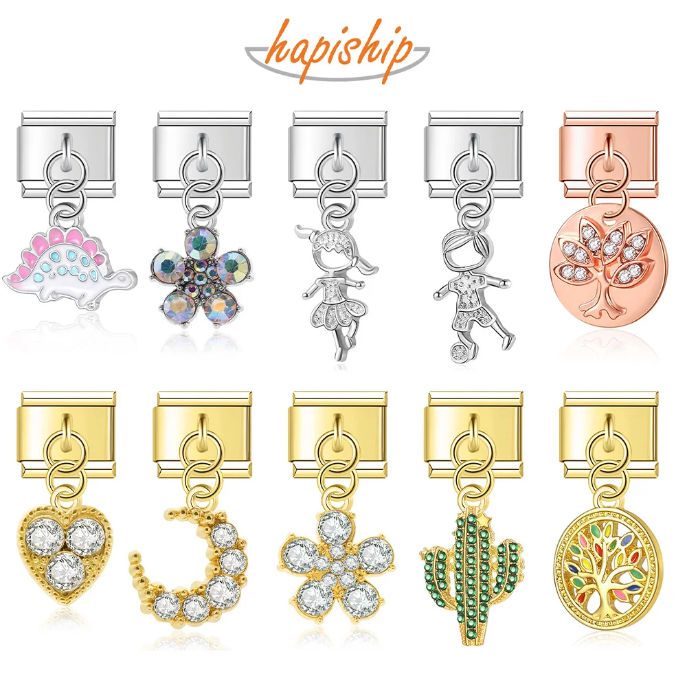 Charm Bracelet Original Daisy Boy Girl Tree Flower Heart Moon CZ Italian Charm Fit 9mm Bracelet Stainless Steel Jewelry Making DJ076