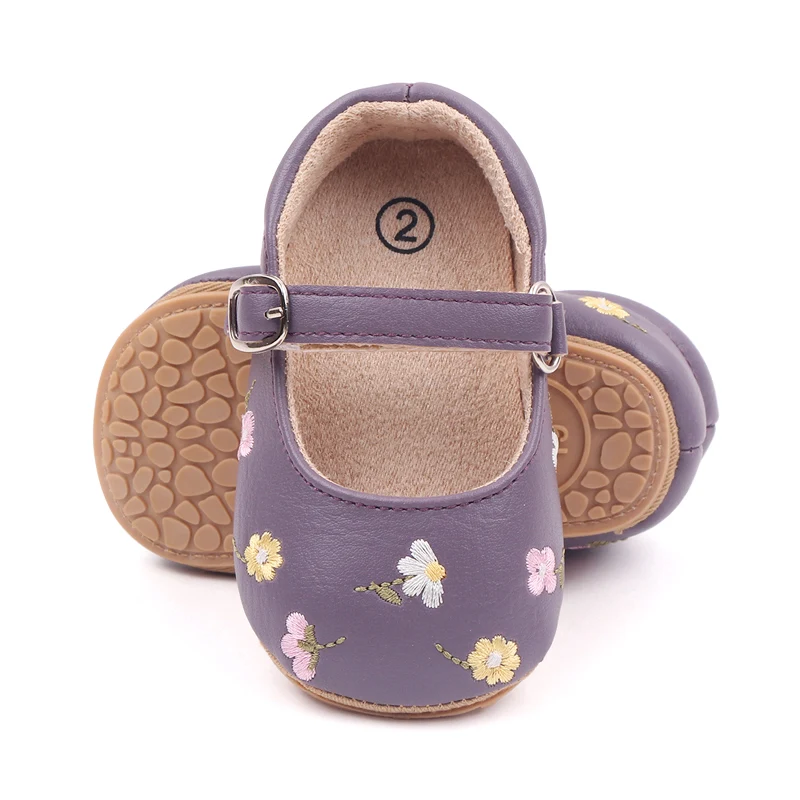 Baby Girl Princess Shoes High Quality Soft PU Embroidery Flower TPR Sole Anti-slip for Toddler Girl 0-12 Months 2023 New Fashion