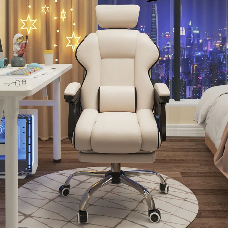 girl tall executive office chair comfortable luxury armrest adjustable office chair neck pillow cadeiras de escritorio furniture Waterproof Headrest Office Chair Back Support Pillow Leather Luxury Swivel Chair Study Rocking Cadeiras De Office Furniture