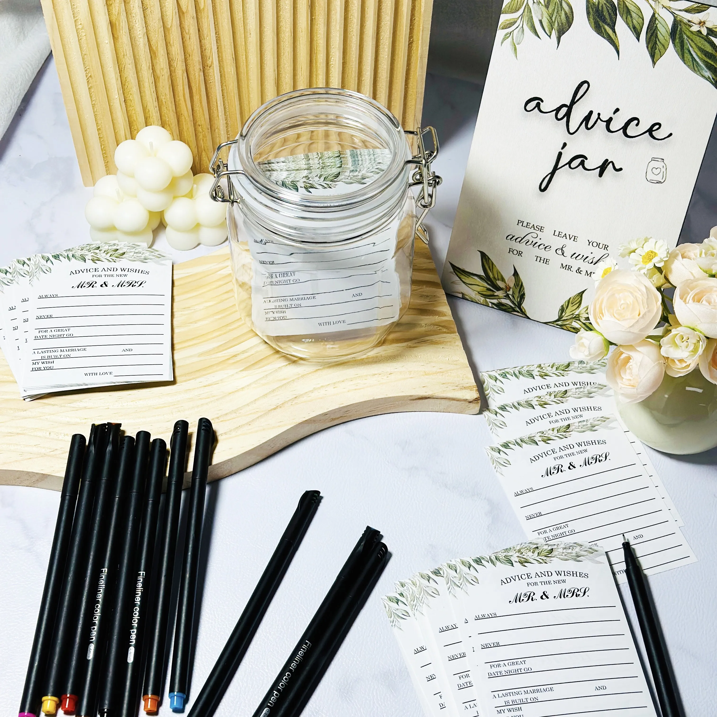 Bridal Shower Decoration Guest Book For The Mr and Mrs Wedding Advice Sign Advice and Wishes Cards Wedding Wish Jar For Guest
