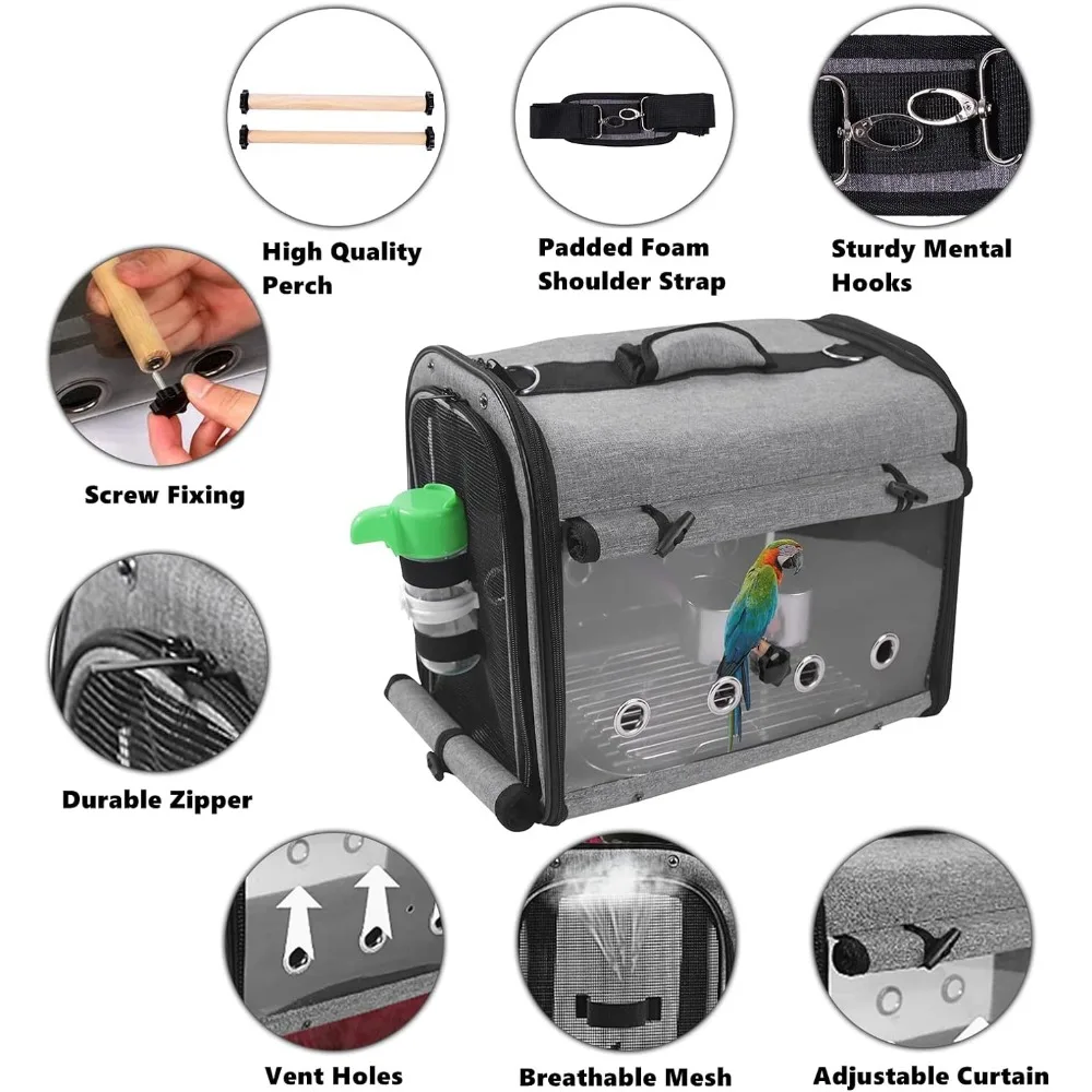Bird Carrier Bag Bird Travel Cage Stand Lightweight Backpack for Parrot Portable Travel Bag Pet Transparen SUERTREE