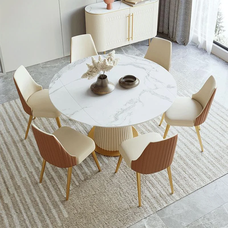 

Extendable Round Kitchen Table For Dining Room Modern Luxury Indoor Home Furniture Restaurant Marble Dining Table And 6 Chairs