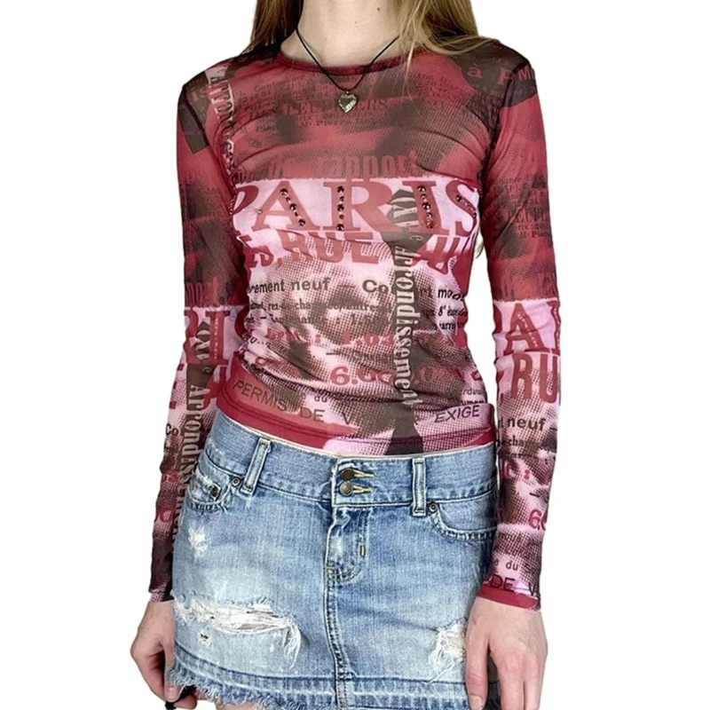 

Shirts Womens Floral Print Crewneck Elegant Long Sleeve Tops Blouses Streetwear