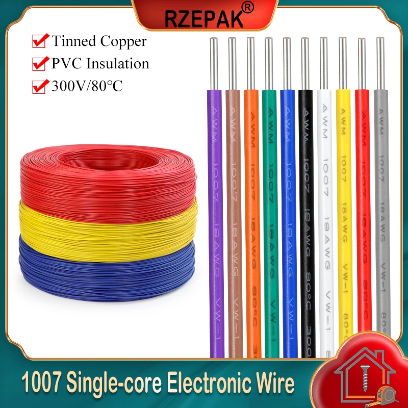Copper Wire LED Cable 26 24 22 20 18 16 14 AWG Solid Line PVC Insulation Tinned Plating Single Core 1007 Electric Line 2~50m