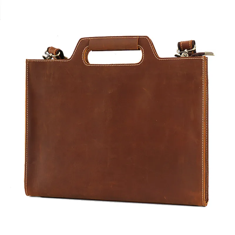

Men's bag drop ship Crazy horse leather handbag shoulder bag horizontal retro first layer cowhide leather carrying bag briefcase