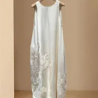 French Acetate Vest Dress Summer Loose Embroidery Suspender Dresses Women O-neck Backless Sleeveless Mid Vestidos