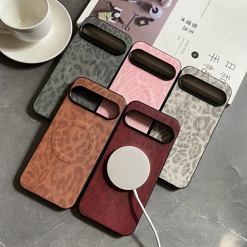 Magnetic Leopard Floral Leather Shockproof Case with Mag-safe PU Shell