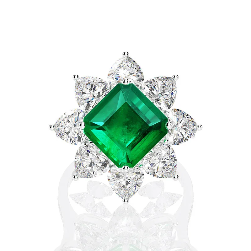 

s925 sterling silver new retro luxury square emerald diamond ring female ring high-end ring