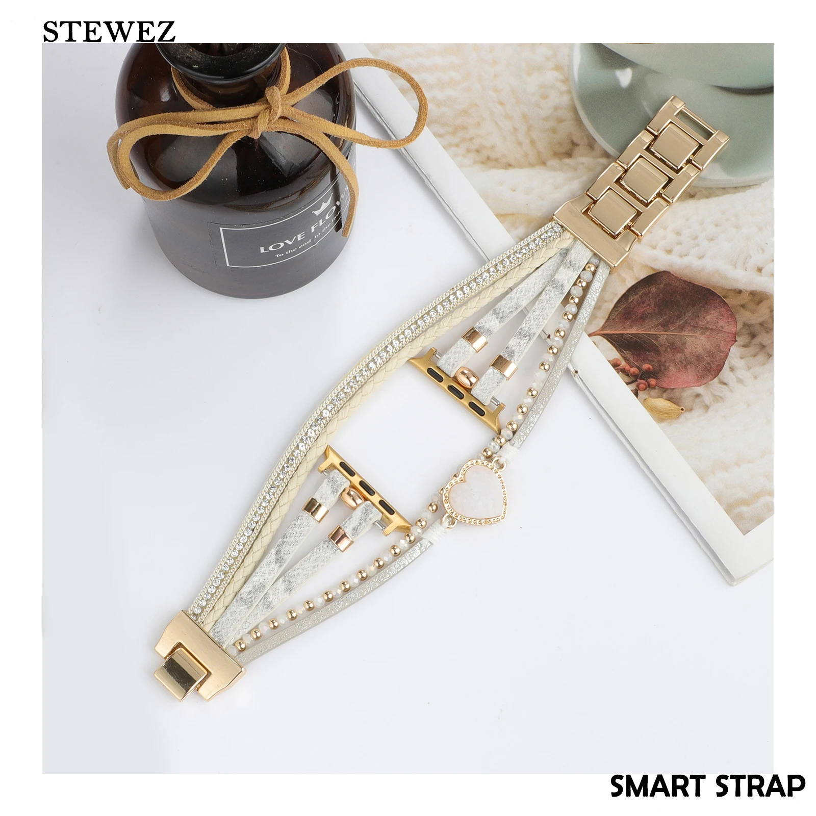 

Metal Strap for Apple Watch band Creative Love Jewelry Bracelet Belt for Series40 41 42 44 45 49mm Women Detachable Steel Wrist