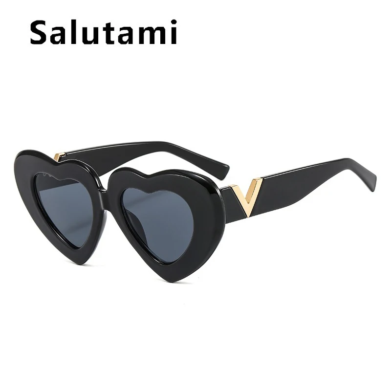 Vintage Unique Heart Shape Cat Eye Sunglasses For Women New Fashion Brand Green Red Gradient Chic Sun Glasses Female Eyewear rose gold sunglasses Sunglasses