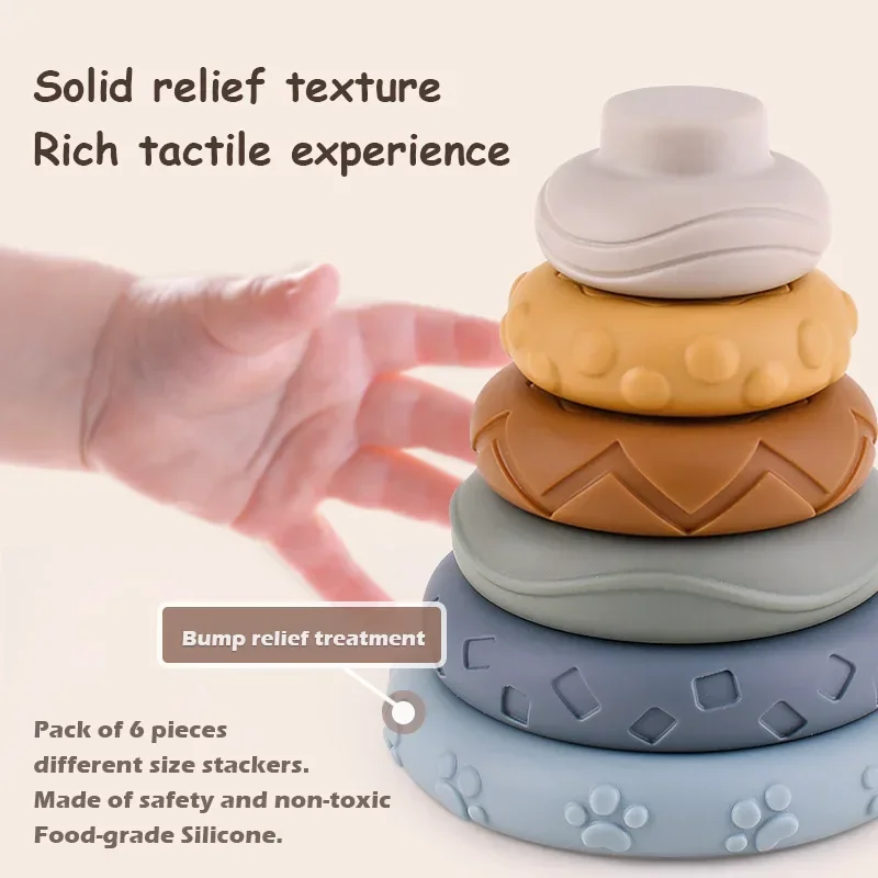 Soft Silicone Block Toy Soft Cubes Stacking Tower Bath Teether Rattles Building Blocks Montessori Educational Toys Newborn Gift