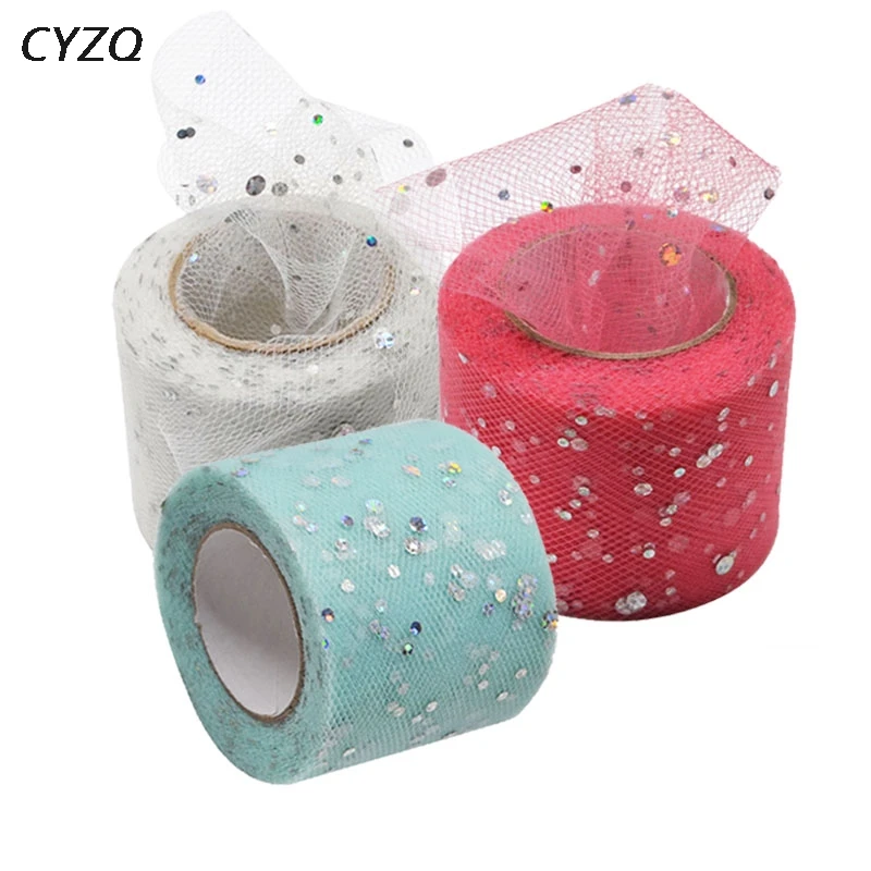 25 yards 5cm Sequins Tulle Roll Spool Wedding Decoration Mariage Fabric Glitter Organza Tulle DIY Craft Birthday Party Supplies