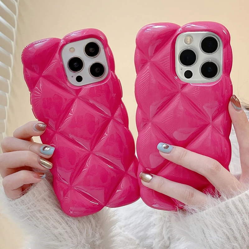 Rose Diamond Grid Pattern Shockproof Glossy Silicone Phone Case