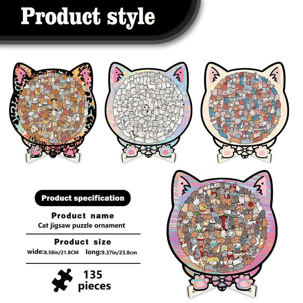 135Pcs Creative Cat-shaped Wooden Puzzle Gifts For Cats Lovers Home Stress Relief Decor Jigsaw Puzzle Cartoon Toys