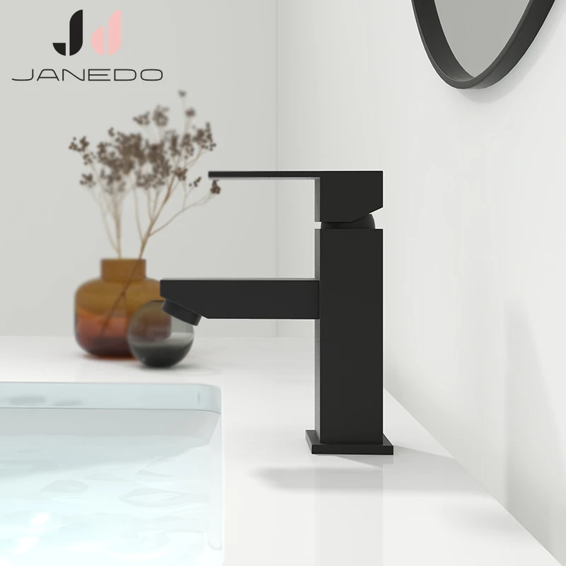 

JANEDO Bathroom Sink Faucet Mixer Square Modern Design Brass Faucets Bathroom Black Brushed Gold Rose Wash Basin Faucets