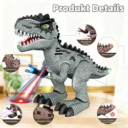 Interactive Robotic Dinosaur Toy with Lights and Sound Effects (Gray T Rex Dino)