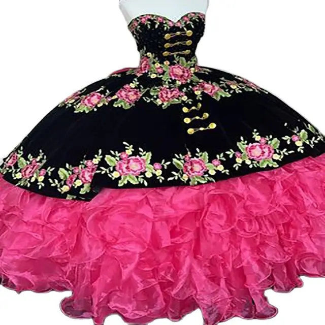 Princess Fushia Quinceanera Dress Charro Floral Embroidery Ball Gown  Mexican Sweet 15 Dresses Corset Vestidos De 15 Años 2022 - Quinceanera  Dresses - AliExpress