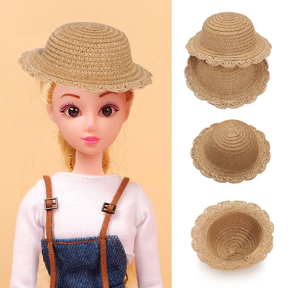 Mini Handmade Doll Straw Hat For 1/8 1/6 1/4 1/3 Doll Ob11 Dolls Cute Doll House Ornament Hand Weaved Hats DIY Doll Accessories