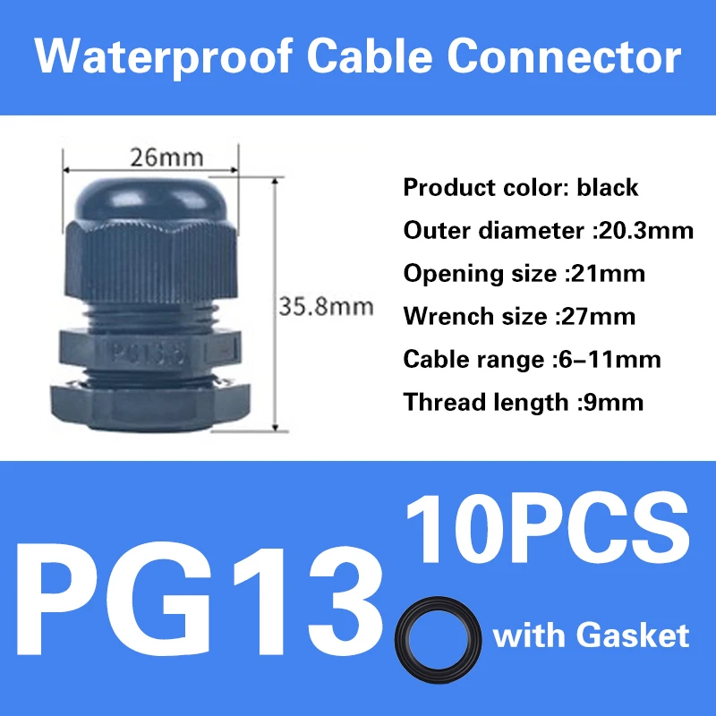 Waterproof IP68 Nylon Cable Gland Connector - White/Black