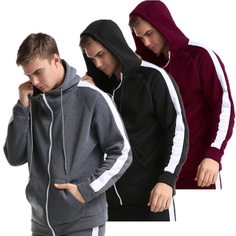

2023 Spring and Autumn New Casual Men's Hoodie with Velvet Thermal Zipper Sports Solid Color Sweater for Men Loose Male Clothes