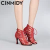 CINMIDY Black Dance Shoes For WomenT ango Salsa  Latin Dance Shoes  Cuban Heel Ballroom Dance Boots  Red Party Shoes For Dancing 5