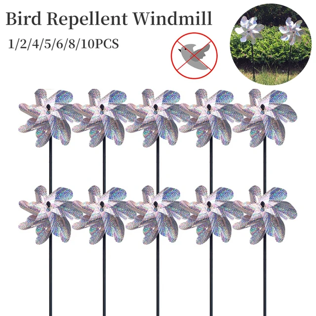 1-10Db Madárriasztó Szélmalmok Fonó Madarak Elrettentő Ezüst 7 Levelek Kültéri Kerti Növényi Virág Pázsit Udvari Dekoráció