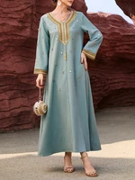 Mia Muse Ramadan Essentials Women's Muslim Luxury Abaya Round-Neck Elegant Kaftan Diamonds Tassel Dress 3