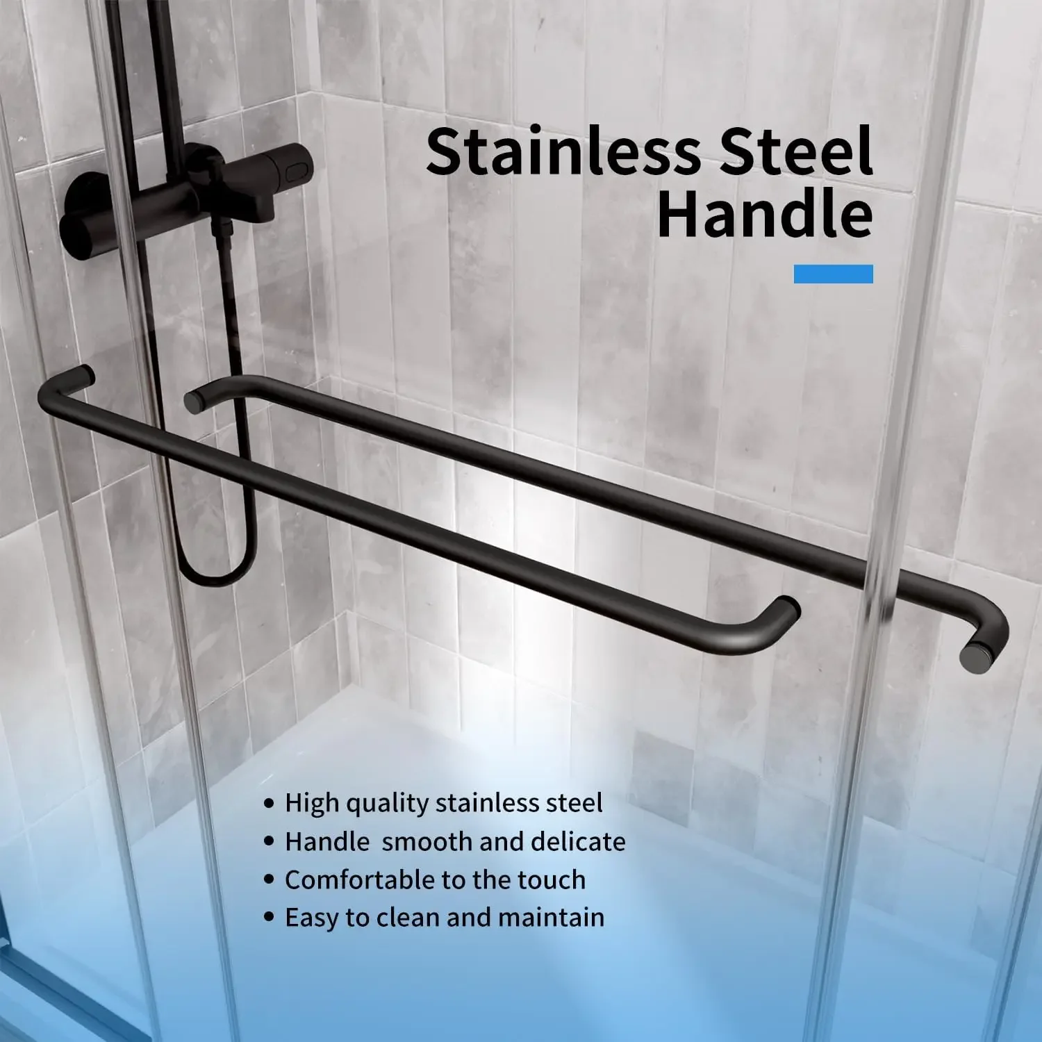 Shower Door，Royal Guard 44-48" W x 70" H Semi-Frameless Double Sliding Glass  SGCC Tempered Glass，Bypass Shower ，Matte Black 3