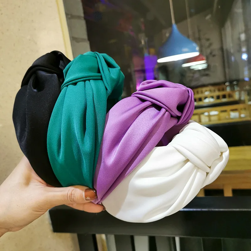 

New Fashion Women Headband Adult Wide Side Solid Color Hairband Center Knot Turban Casual Hair Accessories Wholesale Head Band