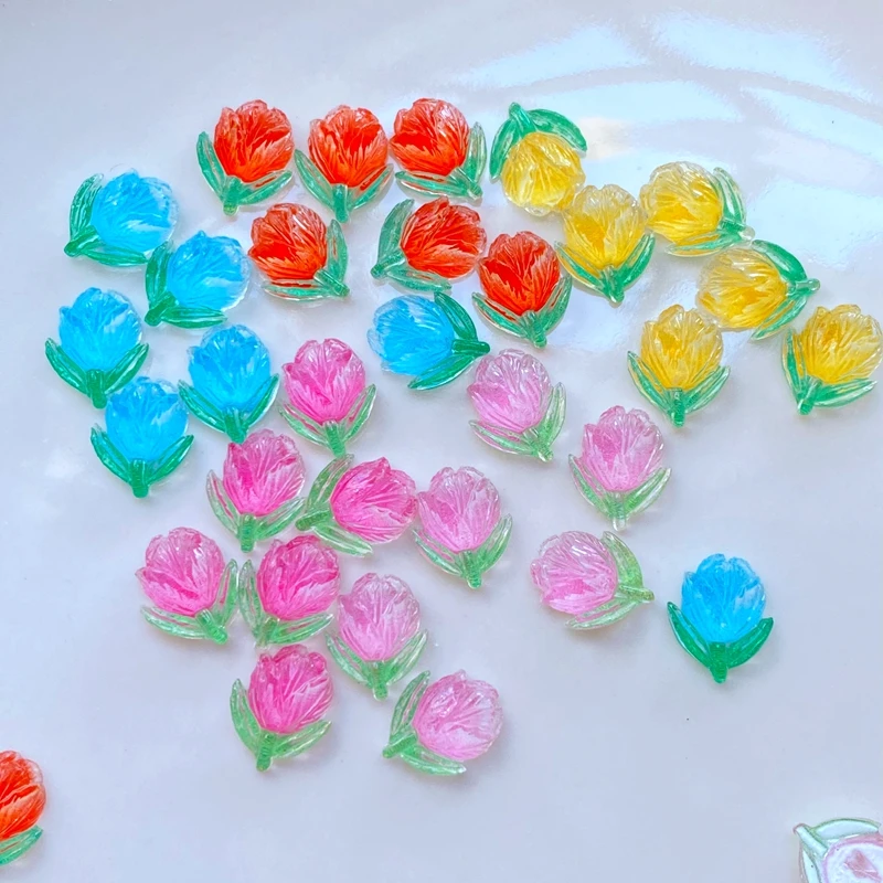 

50Pcs New Cute Mini Shiny flower Resin Figurine Crafts Flatback Cabochon Ornament Jewelry Making Hairwear Accessories