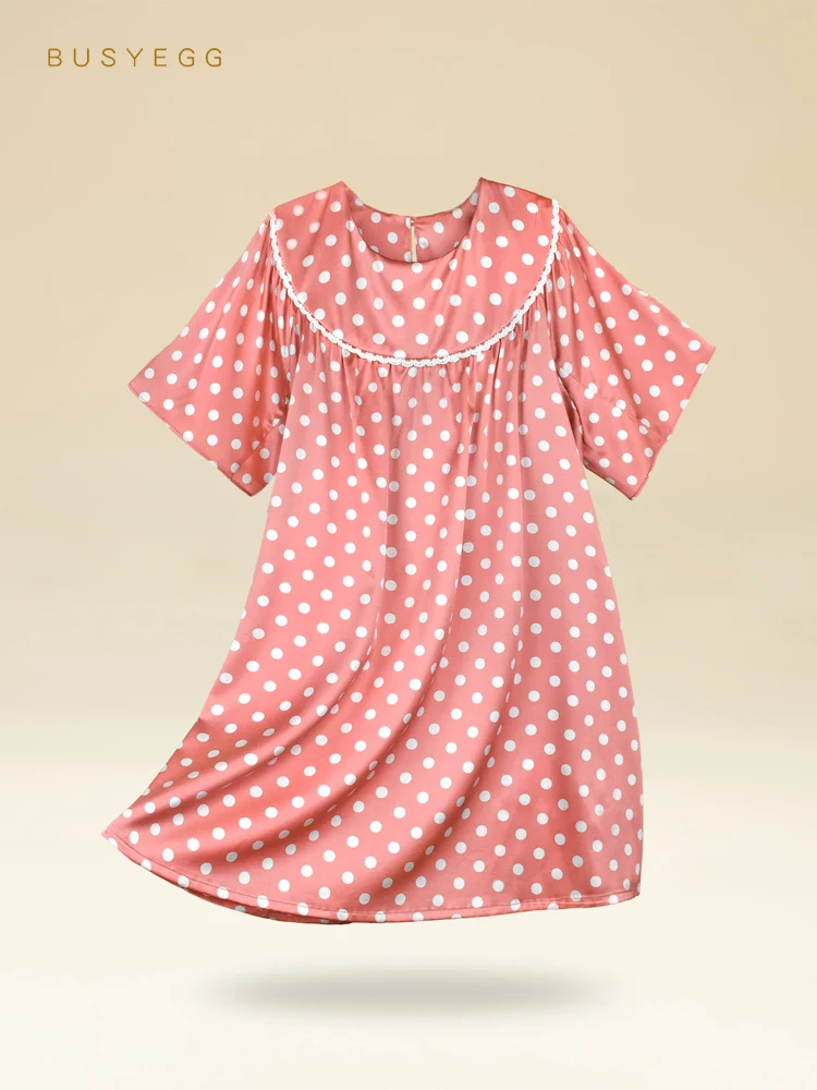 

Vintage Sweet Pink Polka Dot Printed Dress Children's Natural Silk Nightdress Summer Girls Real Silk Home Dress Kids Sleepwear
