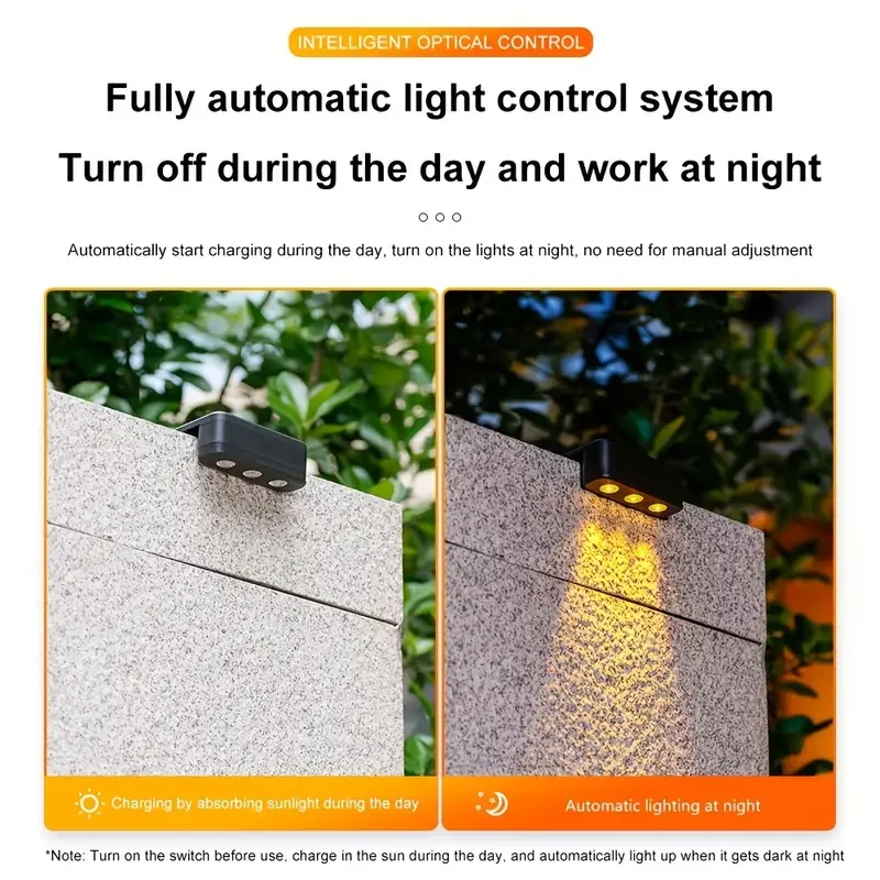 Solar Step Lights Outdoor Waterproof LED Garden Wall Lamps with Polycrystalline Silicon Solar Panels Fence Stair Lighting