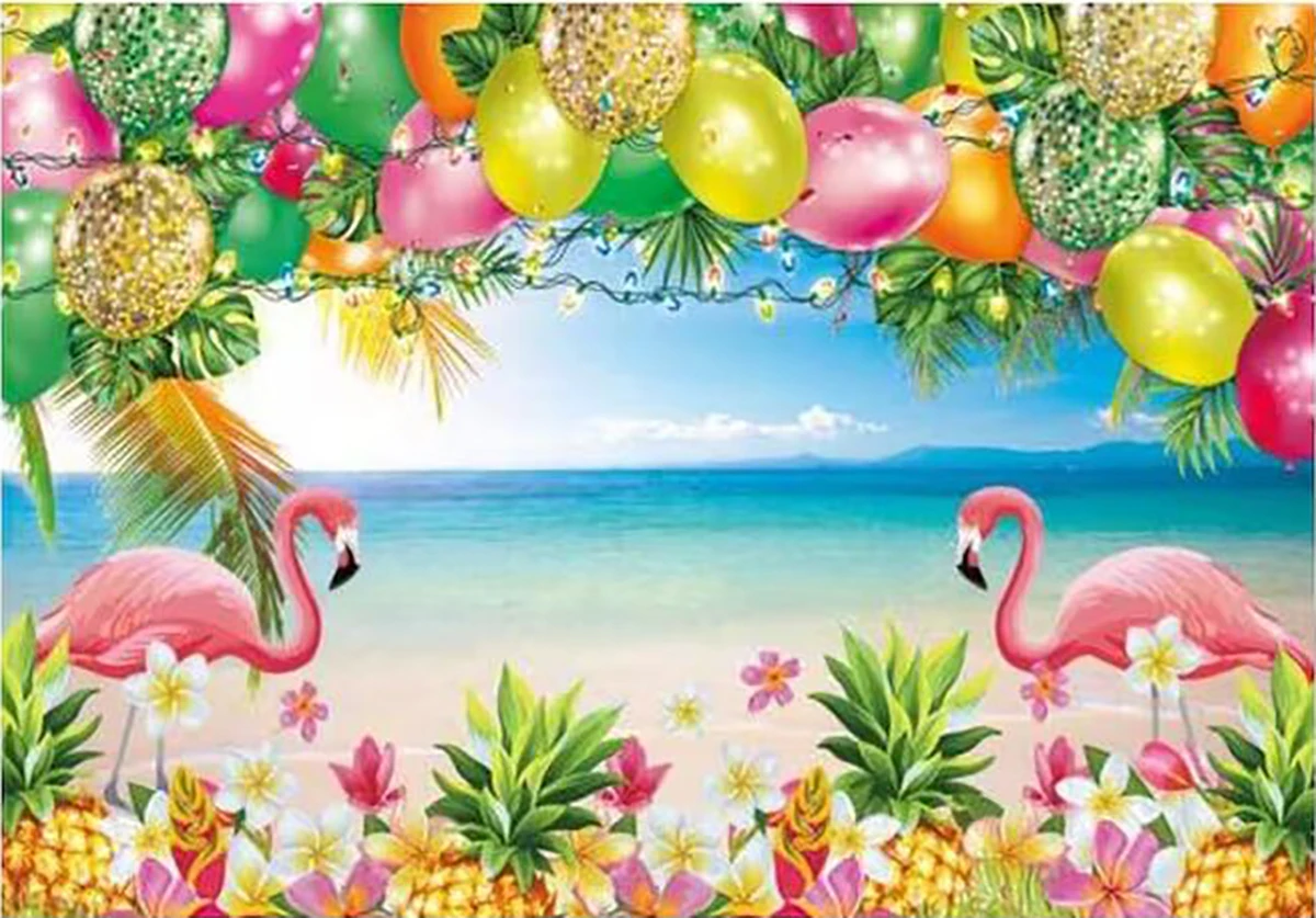 Summer Hawaii Beach Tropical Leaves Flamingo Aloha Luau Baby Shower Fondali Wall Photography Studio Sfondi