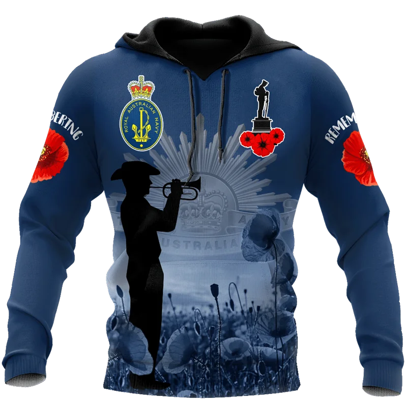 thumbnail image 1 of Sudadera con capucha con estampado 3D del Día de Anzac para hombre, ropa para que no olvidemos a Australia y Nueva Zelanda, sudaderas con héroes, suéteres con flores Remember, 1 of 5